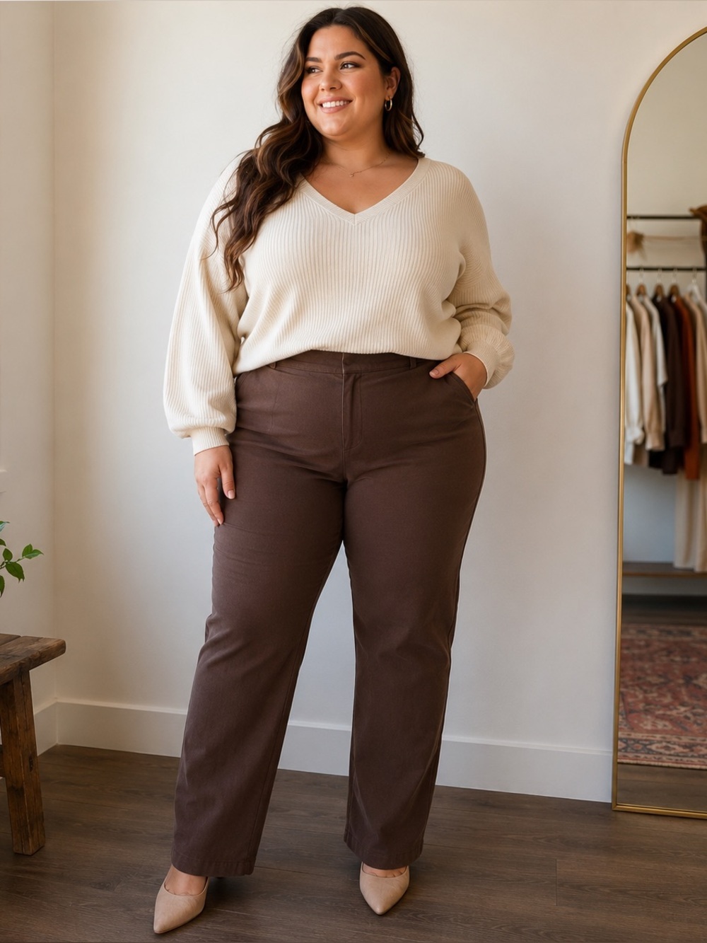 Sag Harbor Brown Dress Pants Women’s 24W Straight Leg Career Office Slacks